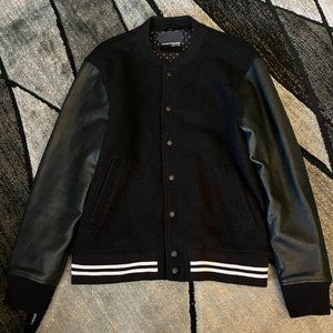 Joe's Jeans X Julian Edelman Black Leather Wool Varsity Jacket